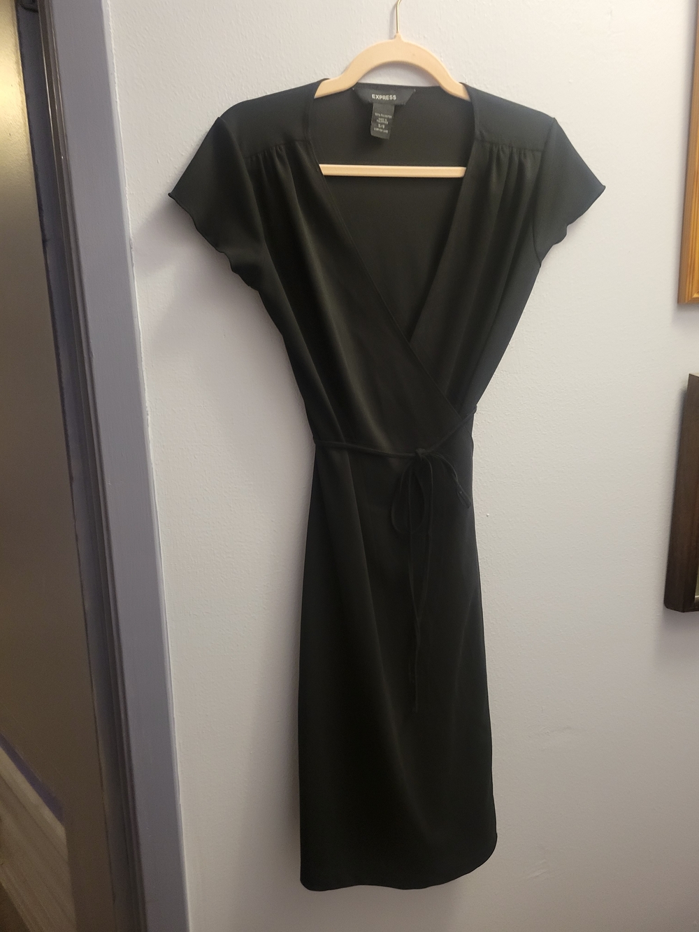 Express Black Midi Wrap Dress with Tie